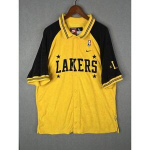 VTG Nike Los Angeles Snap Button Warm Up‎ Shooting Shirt Black/Yellow Large